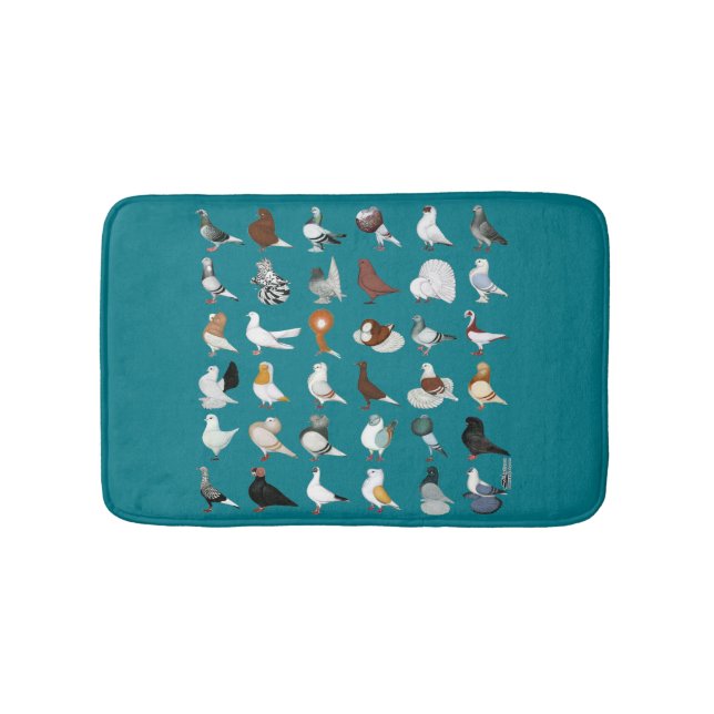 36 Pigeon Breeds Bath Mat (Front)