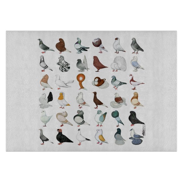 36 Pigeon Breeds Cutting Board (Front)