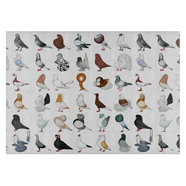 36 Pigeon Breeds Cutting Board (Front)