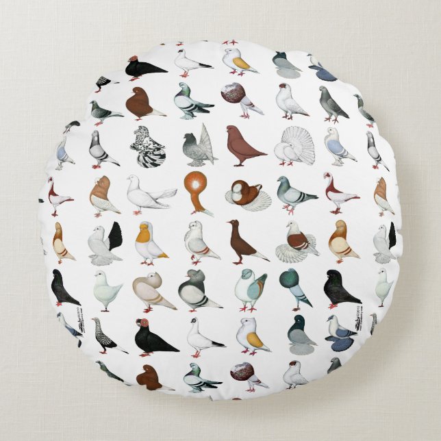 36 Pigeon Breeds Round Cushion (Front)