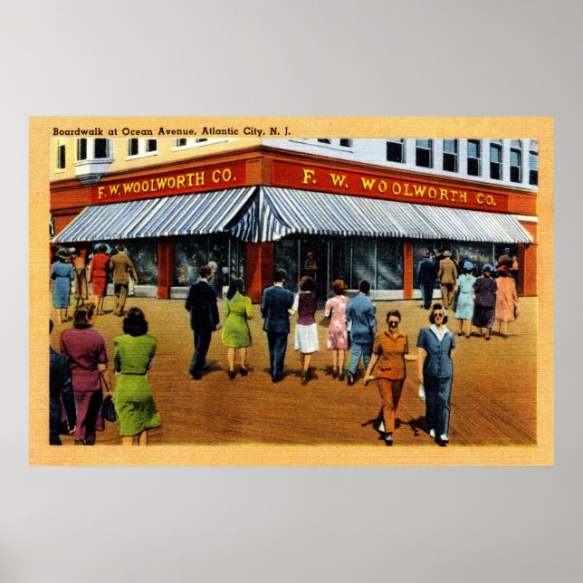 36 x 24 Boardwalk at Ocean Avenue Atlantic City NJ Poster (Front)