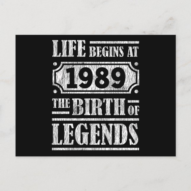36 Year Old 1989 Birth Of Legend 36th Birthday Postcard (Front)