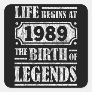 36 Year Old 1989 Birth Of Legend 36th Birthday Square Sticker