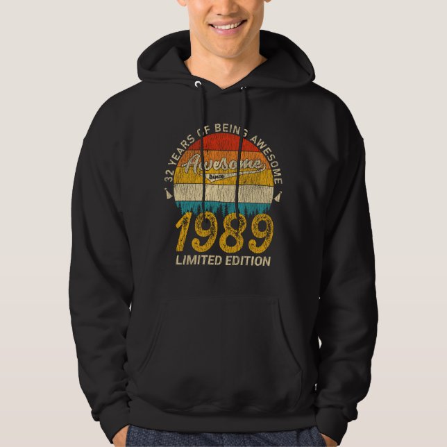 36 Year Old 1989 Retro Awesome 36th Birthday Gift Hoodie (Front)
