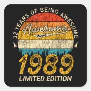 36 Year Old 1989 Retro Awesome 36th Birthday Gift Square Sticker