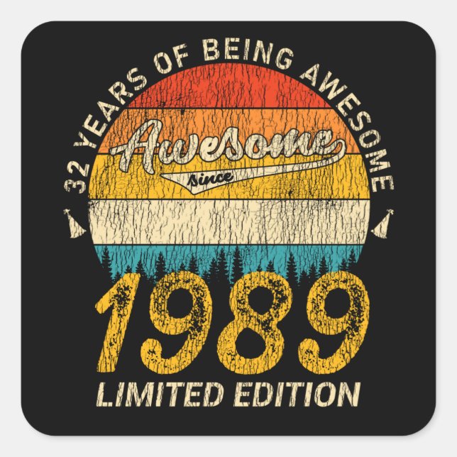 36 Year Old 1989 Retro Awesome 36th Birthday Gift Square Sticker (Front)