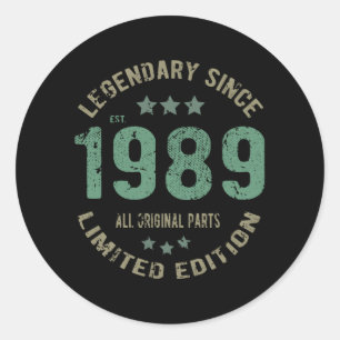 36 Year Old Bday 1989 Legend 36th Birthday Gift Classic Round Sticker