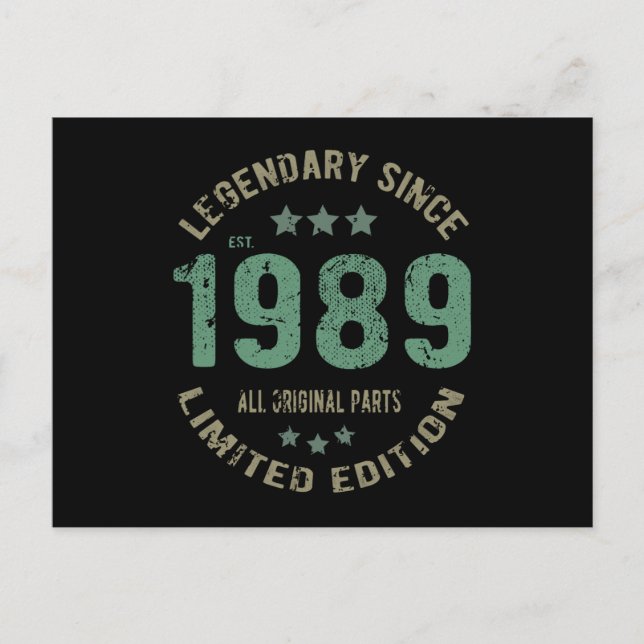 36 Year Old Bday 1989 Legend 36th Birthday Gift Postcard (Front)