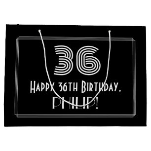 36th Birthday — Art Deco Inspired Look "36" & Name Large Gift Bag