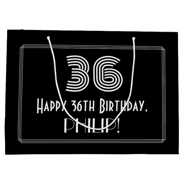 36th Birthday — Art Deco Inspired Look "36" & Name Large Gift Bag (Back)