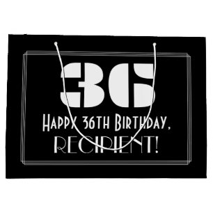 36th Birthday ~ Art Deco Inspired Look "36" + Name Large Gift Bag