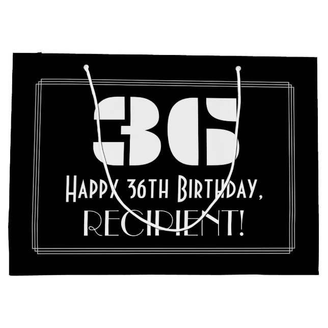 36th Birthday ~ Art Deco Inspired Look "36" + Name Large Gift Bag (Back)