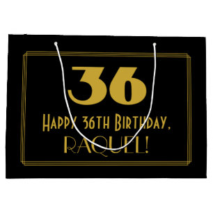 36th Birthday — Art Deco Inspired Look "36" & Name Large Gift Bag
