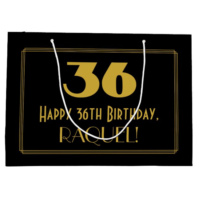36th Birthday — Art Deco Inspired Look "36" & Name Large Gift Bag (Back)