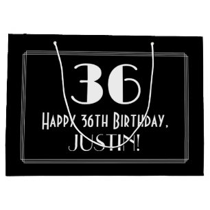 36th Birthday: Art Deco Inspired Style "36", Name Large Gift Bag
