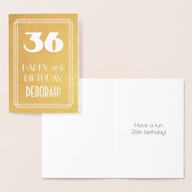 36th Birthday ~ Art Deco Style "36" & Custom Name Foil Card (Display)