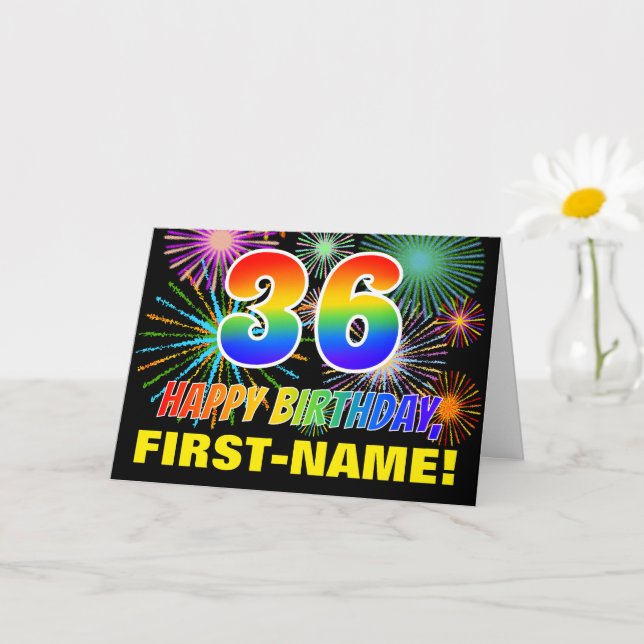 36th Birthday: Bold, Fun, Fireworks, Rainbow 36 Card (Small Plant)