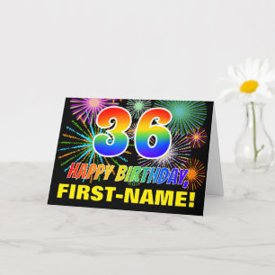 36th Birthday: Bold, Fun, Fireworks, Rainbow 36 Card