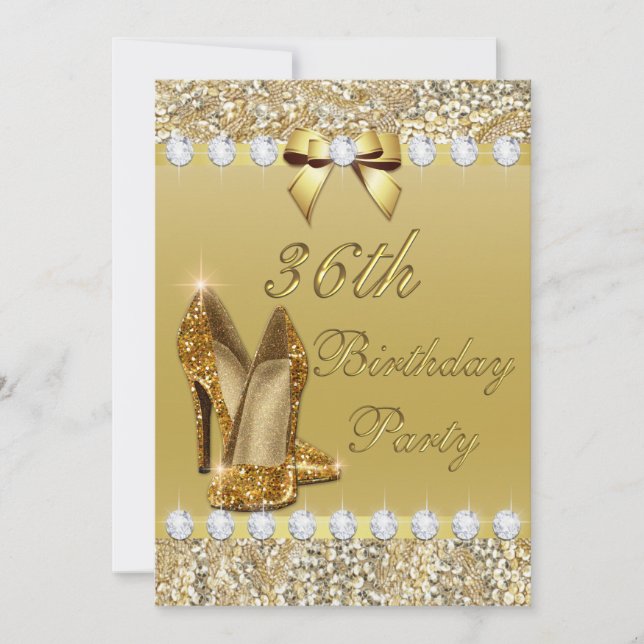 36th Birthday Classy Gold Heels Sequins Diamonds Invitation (Front)