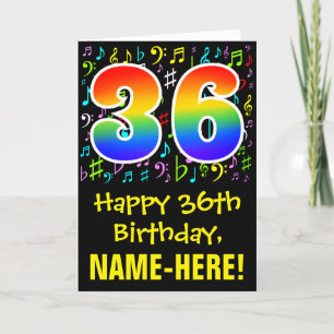 36th Birthday: Colorful Music Symbols + Rainbow 36 Card