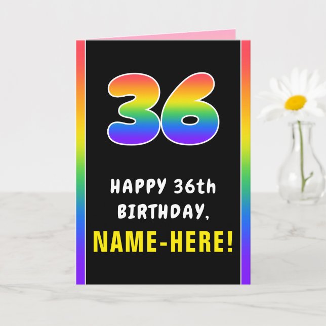 36th Birthday: Colorful Rainbow # 36, Custom Name Card (Small Plant)