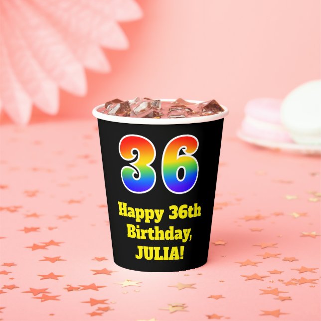 36th Birthday: Colourful, Fun, Exciting, Rainbow 3 Paper Cups (Insitu)