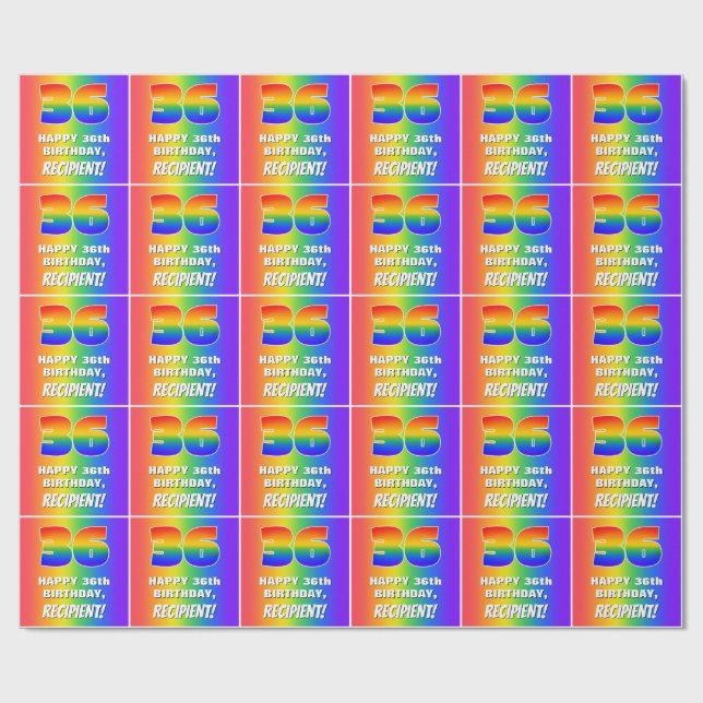 36th Birthday: Colourful, Fun Rainbow Pattern # 36 Wrapping Paper (Flat)