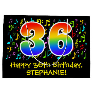 36th Birthday - Colourful Music Symbols, Rainbow 3 Large Gift Bag