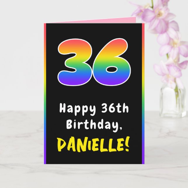 36th Birthday: Colourful Rainbow # 36, Custom Name Card (Orchid)