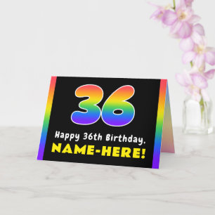 36th Birthday: Colourful Rainbow # 36, Custom Name Card