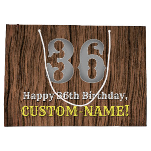 36th Birthday: Country Western Inspired Look, Name Large Gift Bag