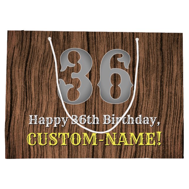 36th Birthday: Country Western Inspired Look, Name Large Gift Bag (Back)