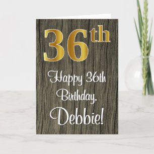 36th Birthday: Elegant Faux Gold Look #, Faux Wood Card
