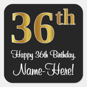 36th Birthday – Elegant Luxurious Faux Gold Look # Square Sticker