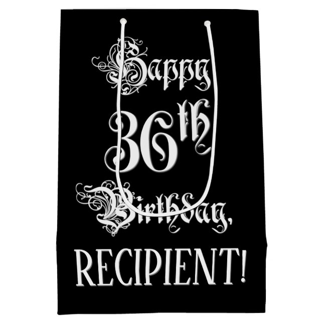 36th Birthday: Fancy, Elegant Script + Custom Name Medium Gift Bag (Back)