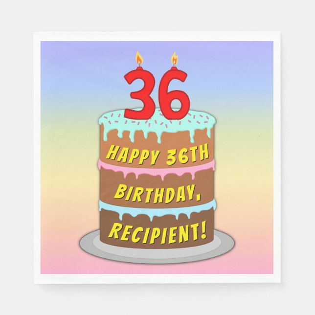 36th Birthday: Fun Cake and Candles + Custom Name Napkin (Front)