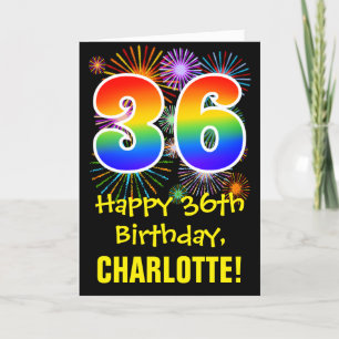 36th Birthday: Fun Fireworks Pattern + Rainbow 36 Card