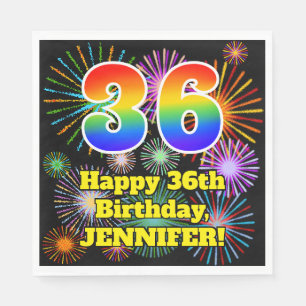 36th Birthday: Fun Fireworks Pattern + Rainbow 36 Napkin