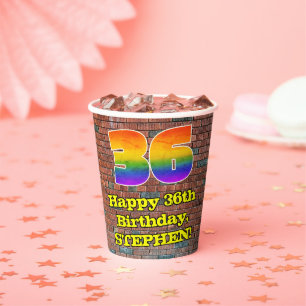 36th Birthday: Fun Graffiti-Inspired Rainbow 36 Paper Cups