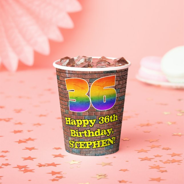 36th Birthday: Fun Graffiti-Inspired Rainbow 36 Paper Cups (Insitu)