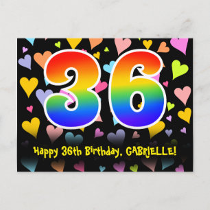 36th Birthday: Fun Hearts Pattern, Rainbow 36 Postcard