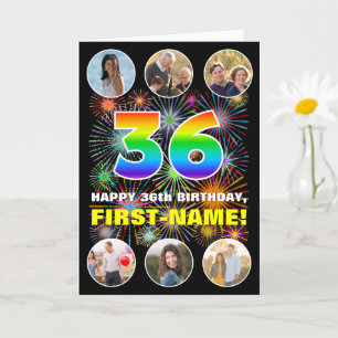 36th Birthday: Fun Rainbow #, Custom Name & Photos Card