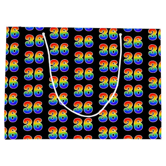 36th Birthday: Fun Rainbow Event Number 36 Pattern Large Gift Bag (Back)