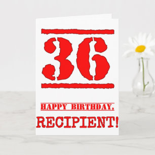 36th Birthday: Fun, Red Rubber Stamp Inspired Look Card