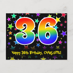 36th Birthday: Fun Stars Pattern, Rainbow 36, Name Postcard