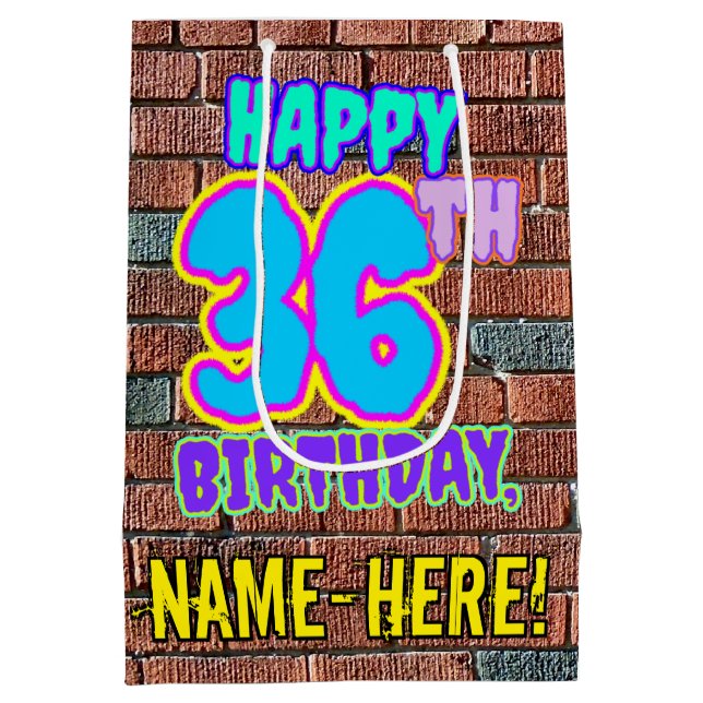 36th Birthday: Fun, Urban Graffiti Inspired Look Medium Gift Bag (Back)