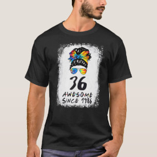 36th Birthday Girl Tie Dye Messy Bun Awesome Since T-Shirt