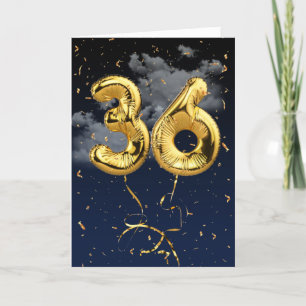 36th Birthday Gold Mylar Balloon and Confetti Card