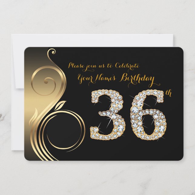 36th,Birthday Invitation,Number Diamond,Photo Invitation (Front)