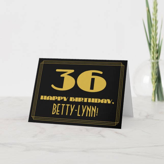 36th Birthday: Name + Art Deco Inspired Look "36" Card (Front)